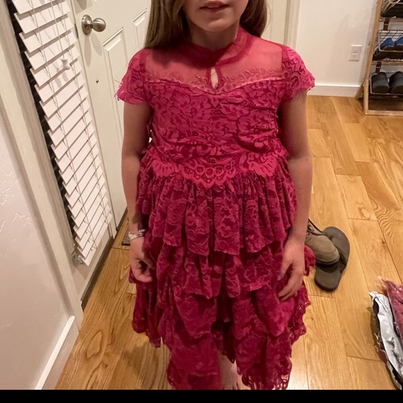 Elegant Pink Lace Tiered Kids Dress - Picture 2 of 2